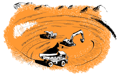 Orange illustration of mining and vehicle tracking